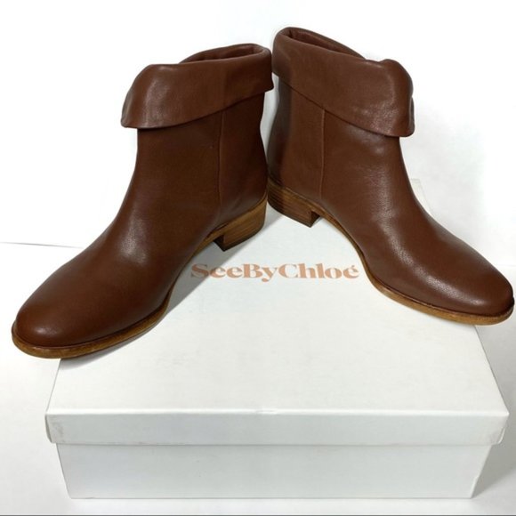 See By Chloe Masha Leather Cuff Ankle Boots Light Brown Size 6.5 NIB NWT - Picture 2 of 12